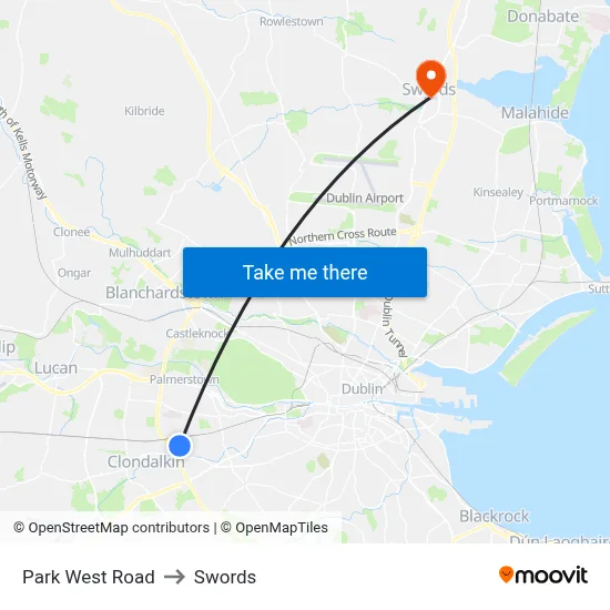 Park West Road to Swords map