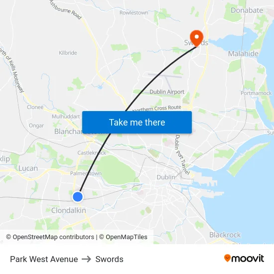 Park West Avenue to Swords map