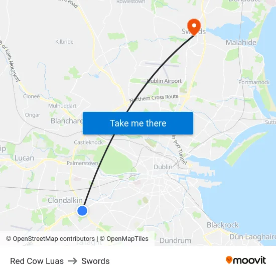 Red Cow Luas to Swords map