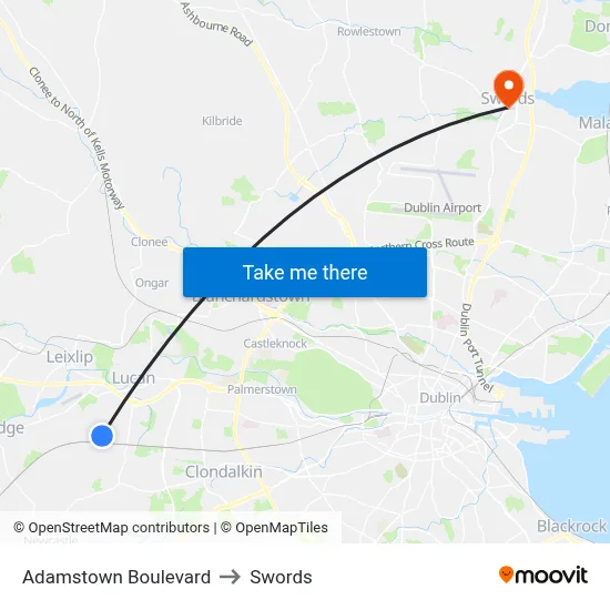 Adamstown Boulevard to Swords map