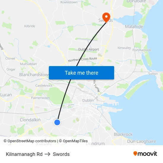 Kilnamanagh Rd to Swords map