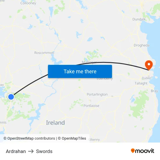Ardrahan to Swords map