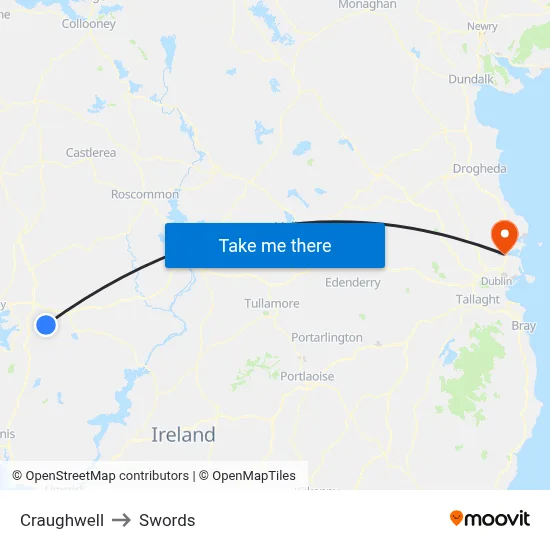 Craughwell to Swords map