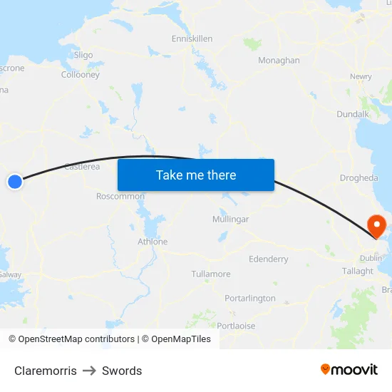 Claremorris to Swords map