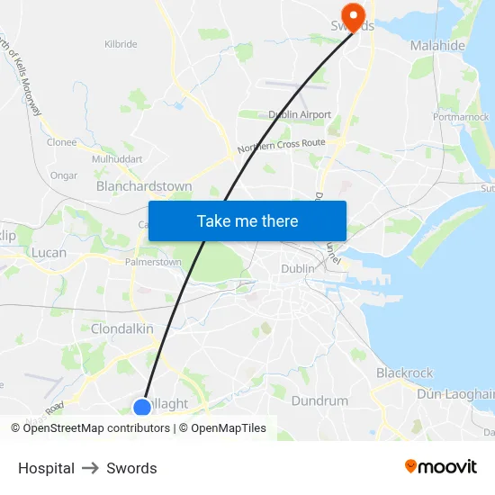 Hospital to Swords map