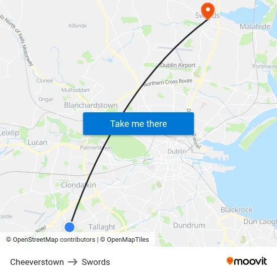 Cheeverstown to Swords map