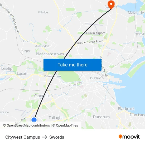 Citywest Campus to Swords map