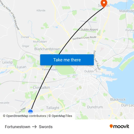 Fortunestown to Swords map