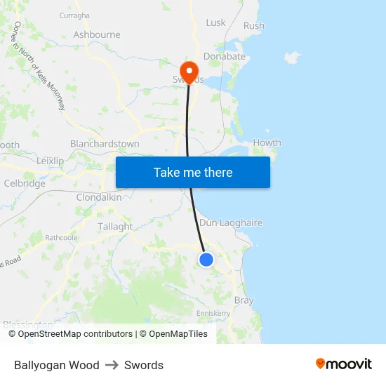 Ballyogan Wood to Swords map