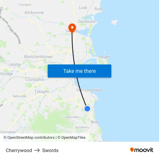 Cherrywood to Swords map