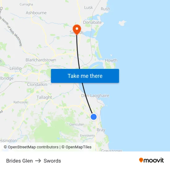 Brides Glen to Swords map