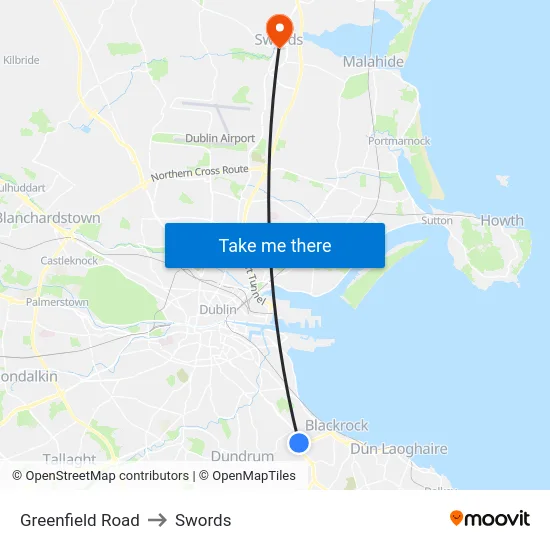 Greenfield Road to Swords map