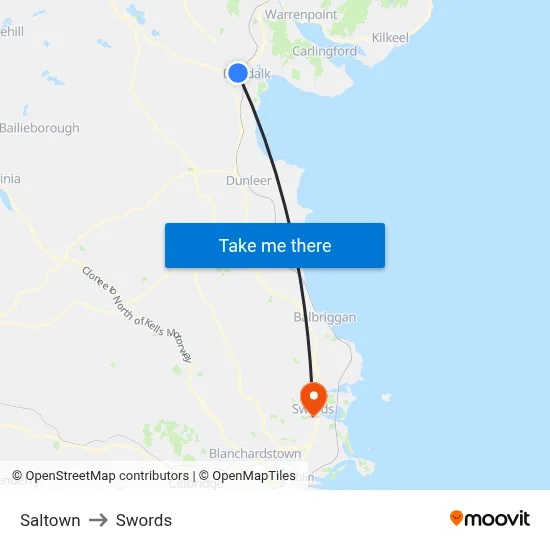 Saltown to Swords map