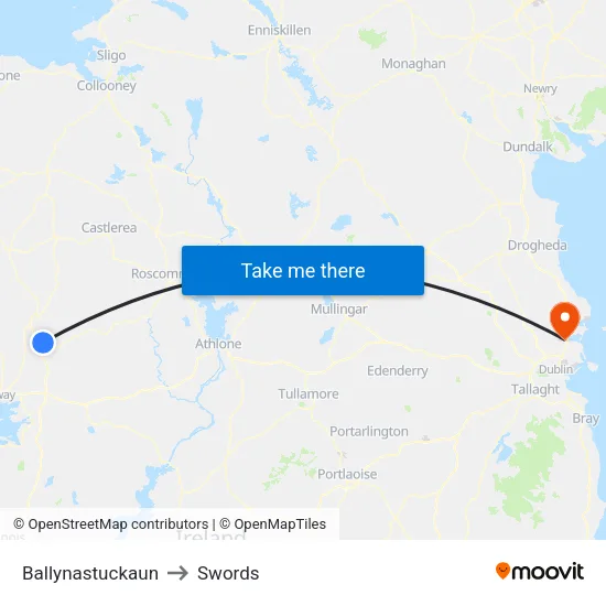Ballynastuckaun to Swords map