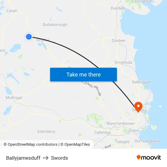 Ballyjamesduff to Swords map