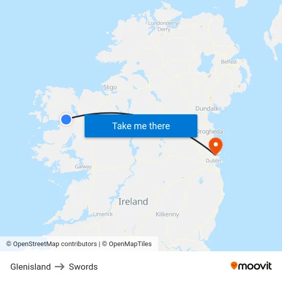 Glenisland to Swords map