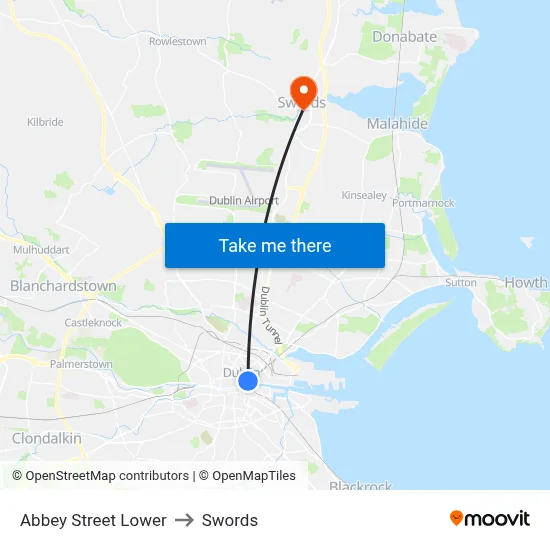Abbey Street Lower to Swords map