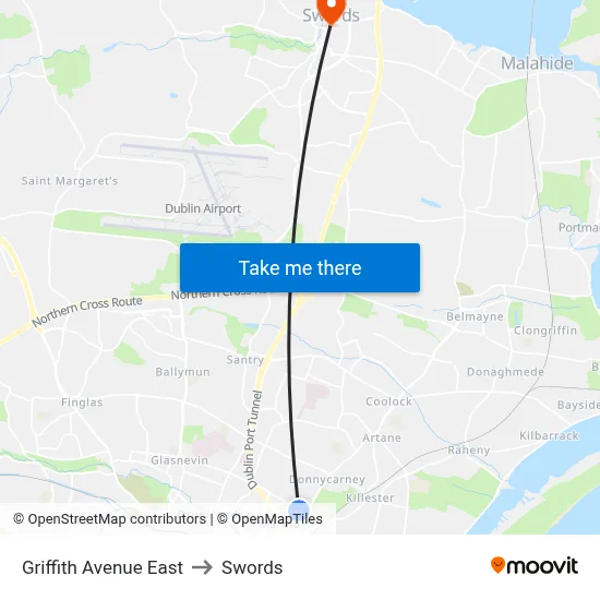 Griffith Avenue East to Swords map