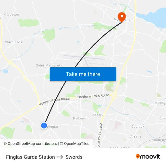 Finglas Garda Station to Swords map