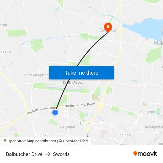 Balbutcher Drive to Swords map