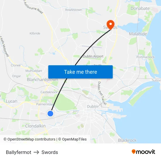 Ballyfermot to Swords map