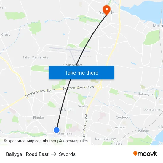 Ballygall Road East to Swords map