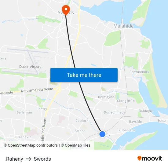 Raheny to Swords map