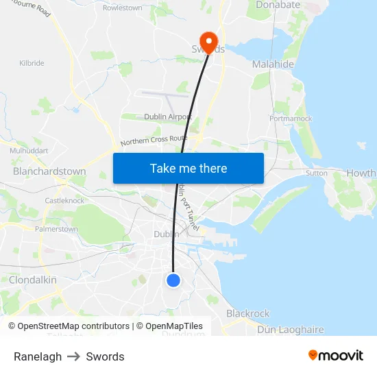 Ranelagh to Swords map