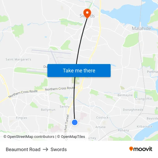 Beaumont Road to Swords map