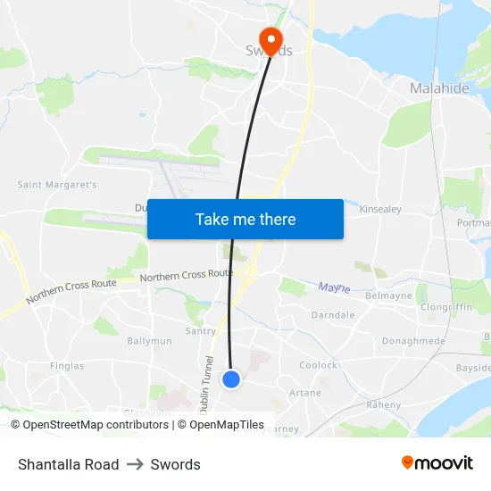 Shantalla Road to Swords map