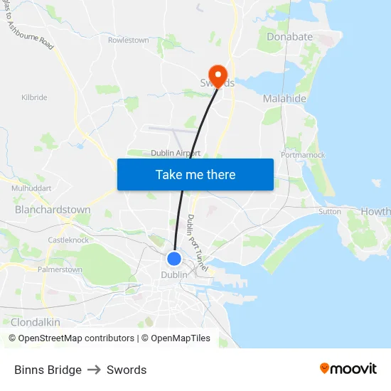 Binns Bridge to Swords map