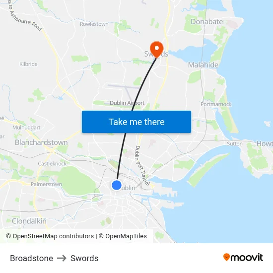 Broadstone to Swords map