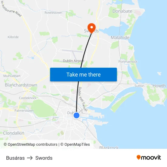 Busáras to Swords map