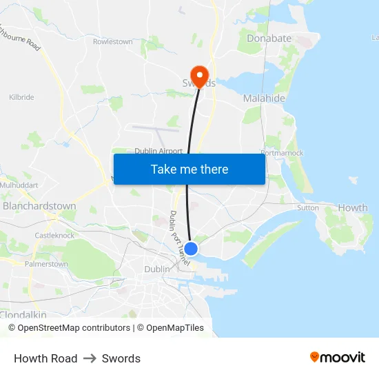 Howth Road to Swords map