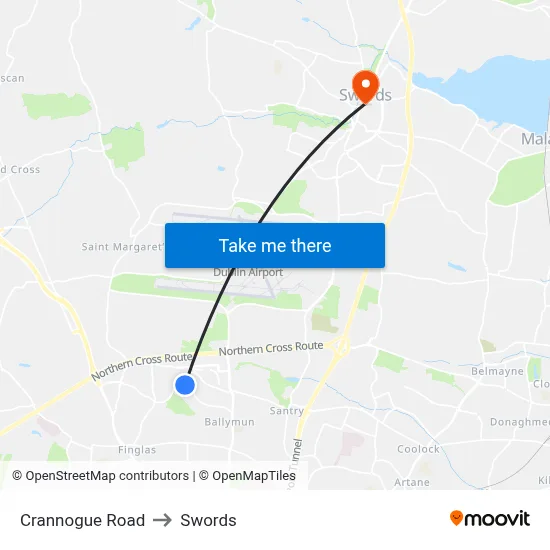 Crannogue Road to Swords map