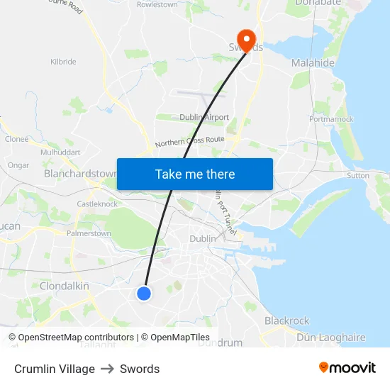 Crumlin Village to Swords map