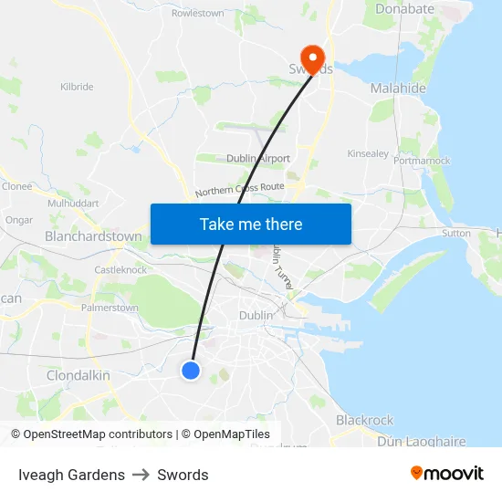 Iveagh Gardens to Swords map