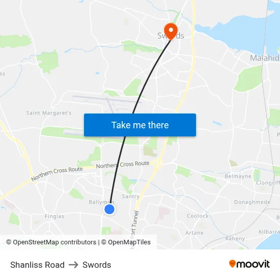 Shanliss Road to Swords map