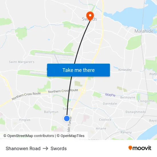 Shanowen Road to Swords map