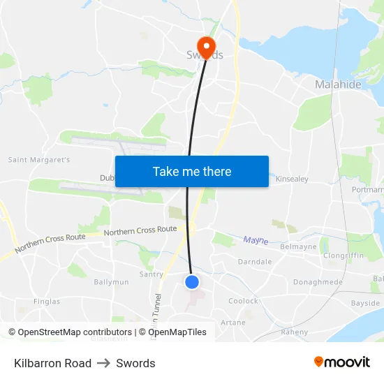 Kilbarron Road to Swords map