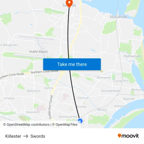 Killester to Swords map