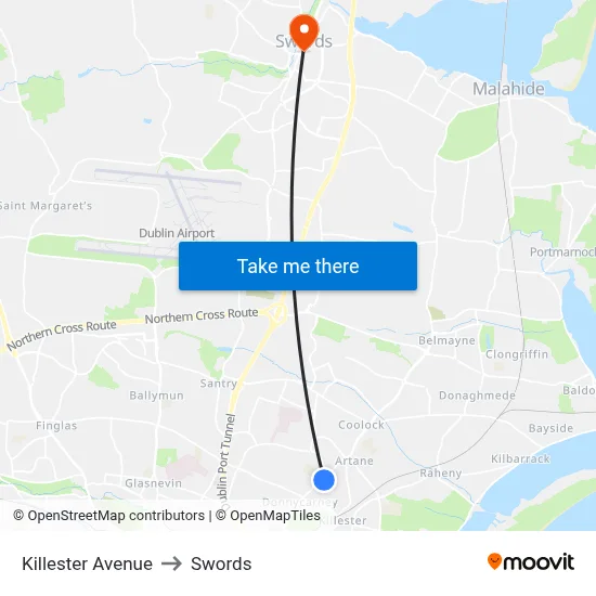 Killester Avenue to Swords map