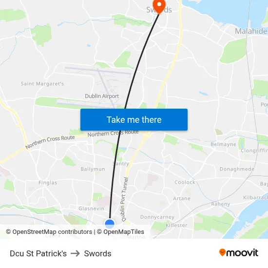 Dcu St Patrick's to Swords map