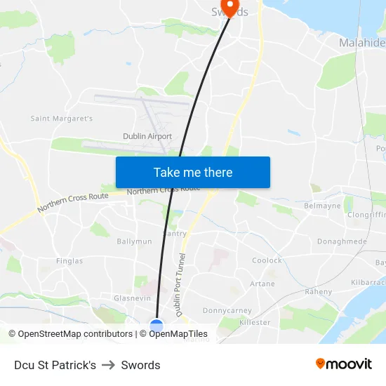 Dcu St Patrick's to Swords map