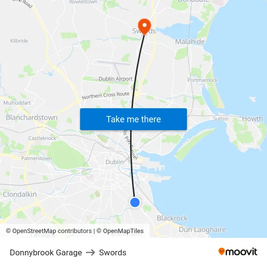 Donnybrook Garage to Swords map