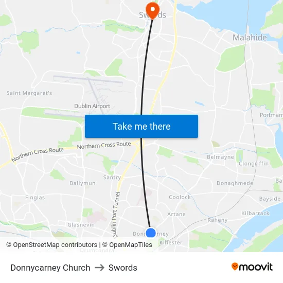 Donnycarney Church to Swords map