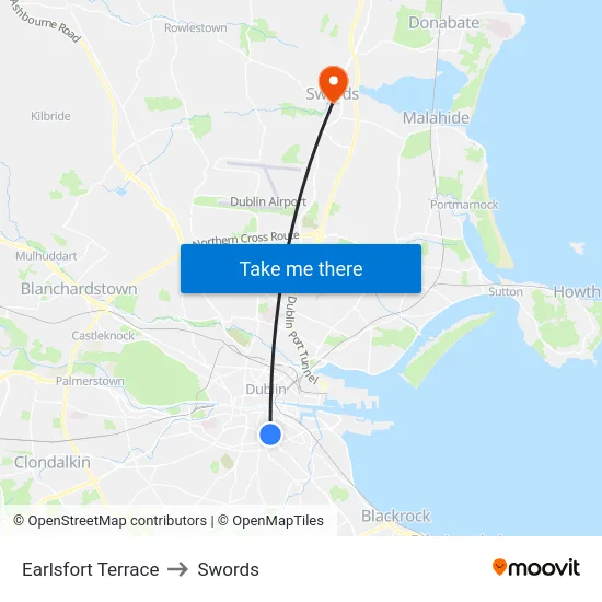 Earlsfort Terrace to Swords map