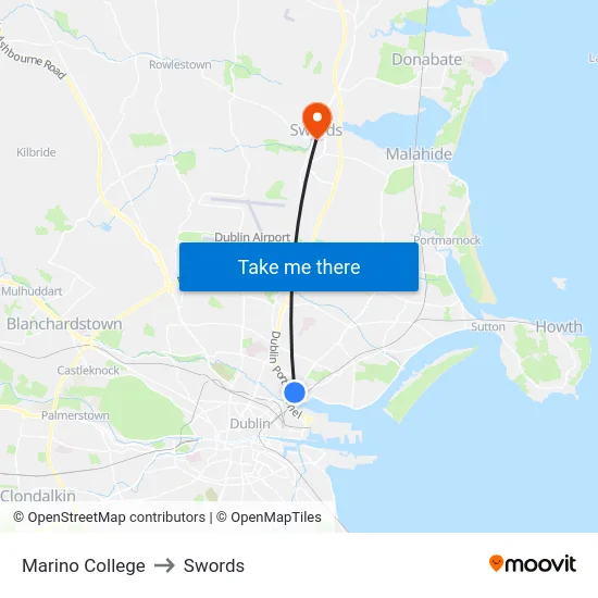 Marino College to Swords map