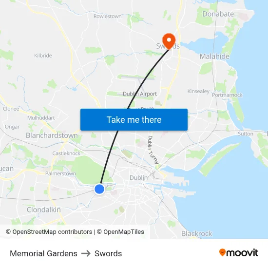 Memorial Gardens to Swords map