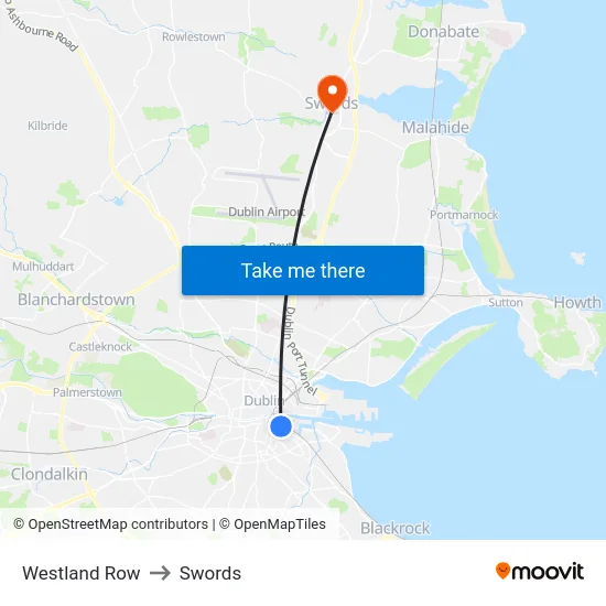 Westland Row to Swords map